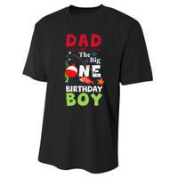 Cute Dad Of The Big One Birthday Fishing 1st First Birthday Gift Performance Sprint T-Shirt