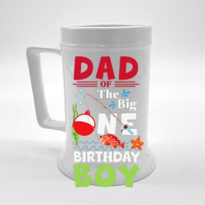 Cute Dad Of The Big One Birthday Fishing 1st First Birthday Gift Beer Stein