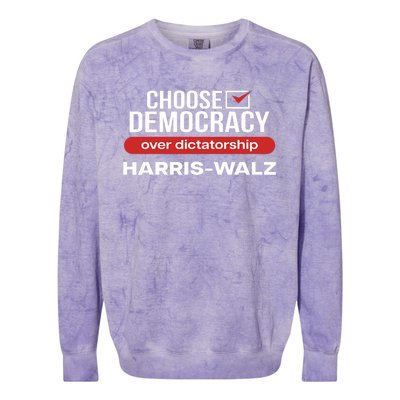 Choose Democracy Over Dictatorship Harris Walz Colorblast Crewneck Sweatshirt