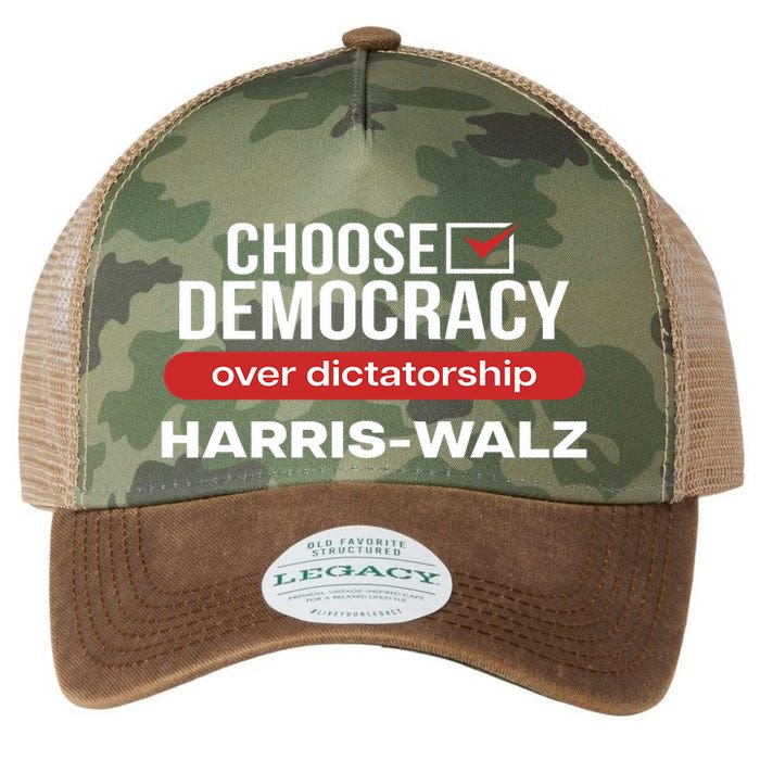 Choose Democracy Over Dictatorship Harris Walz Legacy Tie Dye Trucker Hat