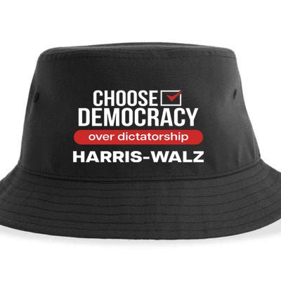Choose Democracy Over Dictatorship Harris Walz Sustainable Bucket Hat
