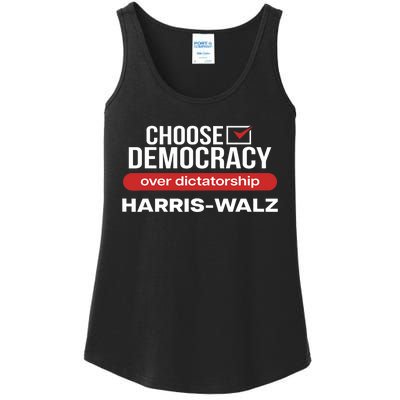 Choose Democracy Over Dictatorship Harris Walz Ladies Essential Tank