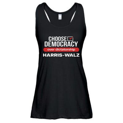 Choose Democracy Over Dictatorship Harris Walz Ladies Essential Flowy Tank