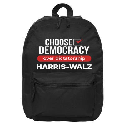 Choose Democracy Over Dictatorship Harris Walz 16 in Basic Backpack