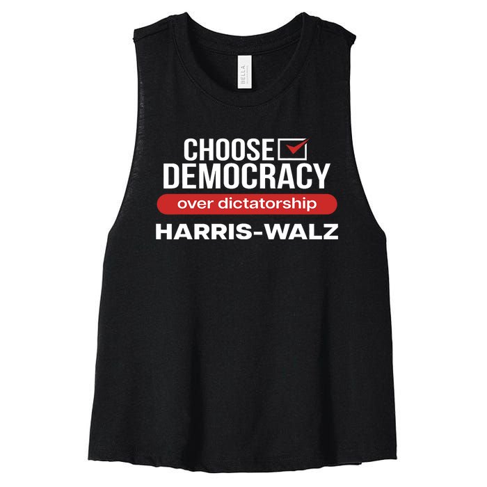 Choose Democracy Over Dictatorship Harris Walz Women's Racerback Cropped Tank