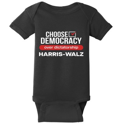 Choose Democracy Over Dictatorship Harris Walz Baby Bodysuit