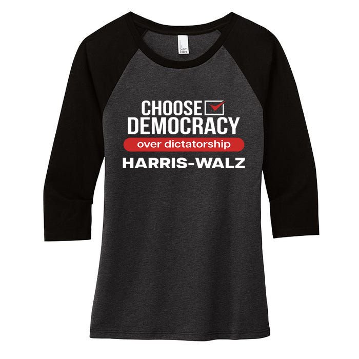 Choose Democracy Over Dictatorship Harris Walz Women's Tri-Blend 3/4-Sleeve Raglan Shirt