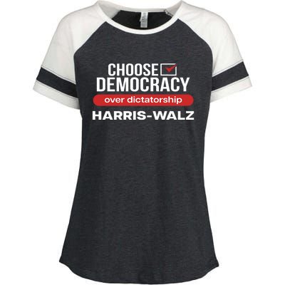 Choose Democracy Over Dictatorship Harris Walz Enza Ladies Jersey Colorblock Tee