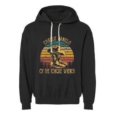 Charlie Daniels Of The Torque Wrench Sunset Boots Hats Garment-Dyed Fleece Hoodie