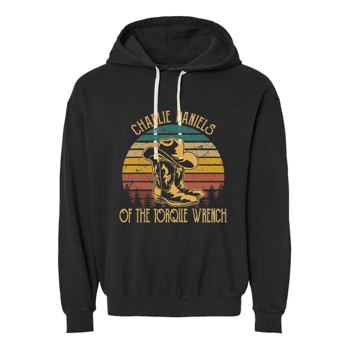 Charlie Daniels Of The Torque Wrench Sunset Boots Hats Garment-Dyed Fleece Hoodie