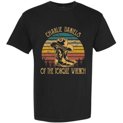 Charlie Daniels Of The Torque Wrench Sunset Boots Hats Garment-Dyed Heavyweight T-Shirt