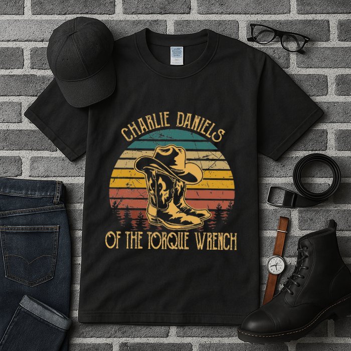 Charlie Daniels Of The Torque Wrench Sunset Boots Hats Tall T-Shirt