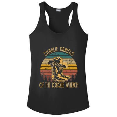 Charlie Daniels Of The Torque Wrench Sunset Boots Hats Ladies PosiCharge Competitor Racerback Tank