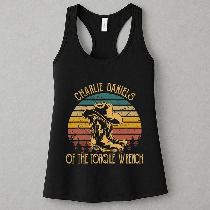 Charlie Daniels Of The Torque Wrench Sunset Boots Hats Womens Tank Top