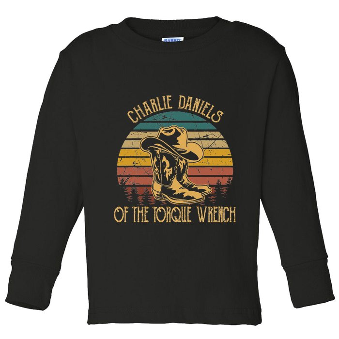 Charlie Daniels Of The Torque Wrench Sunset Boots Hats Toddler Long Sleeve Shirt