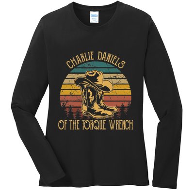 Charlie Daniels Of The Torque Wrench Sunset Boots Hats Ladies Long Sleeve Shirt