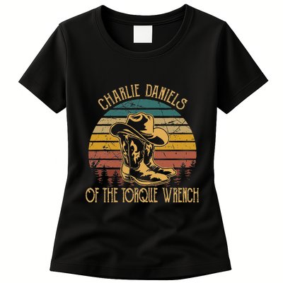 Charlie Daniels Of The Torque Wrench Sunset Boots Hats Womens T-Shirt