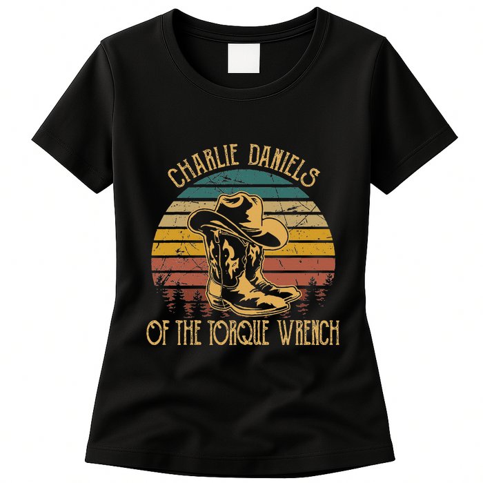 Charlie Daniels Of The Torque Wrench Sunset Boots Hats Womens T-Shirt