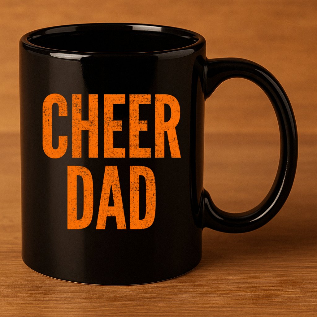 Cheer Dad Orange And Black Cheerleading Matching Parents Gift 11oz C Handle Ceramic Mug
