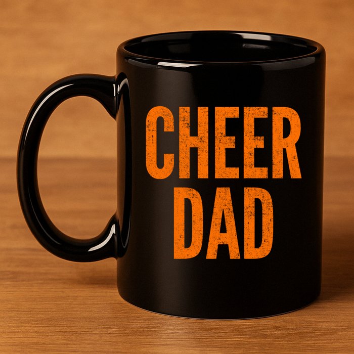 Cheer Dad Orange And Black Cheerleading Matching Parents Gift 11oz C Handle Ceramic Mug