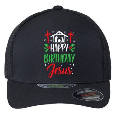 Christmas Day Outfit Happy Birthday Jesus Holiday Flexfit Unipanel Trucker Cap