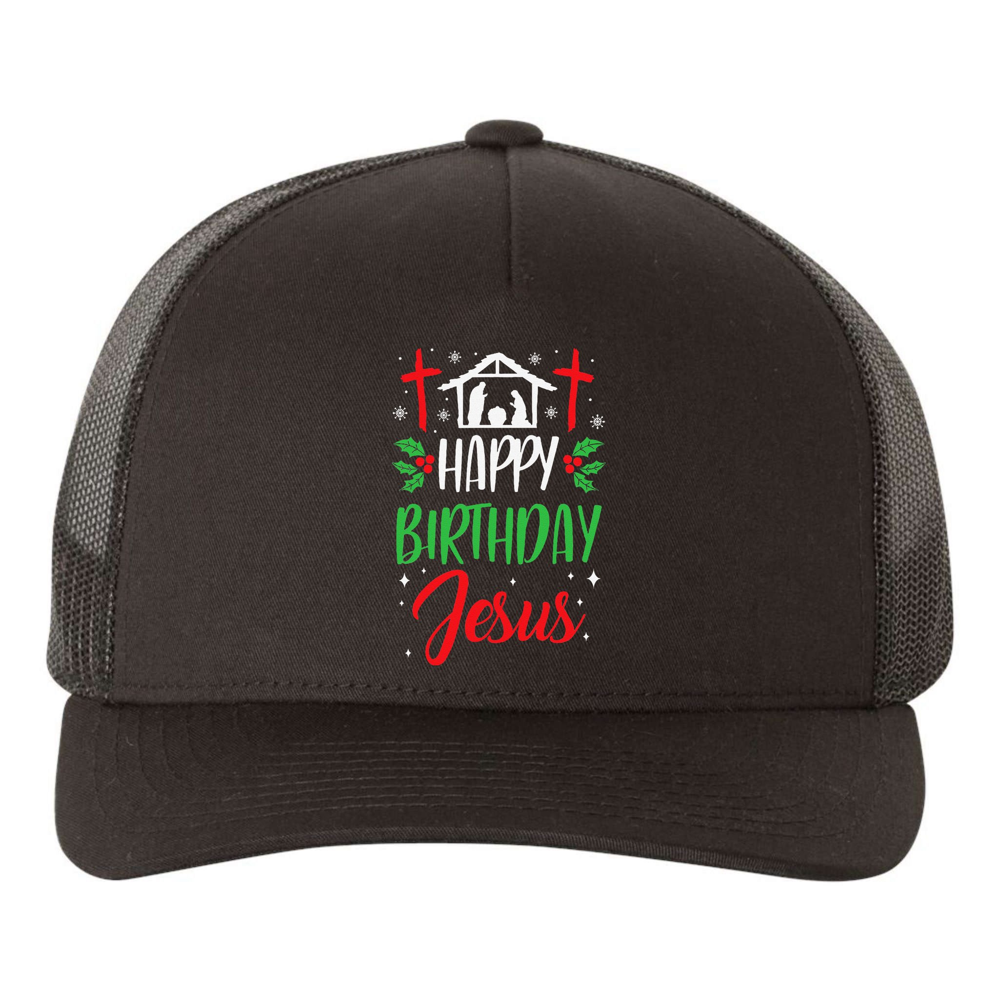Christmas Day Outfit Happy Birthday Jesus Holiday Yupoong Adult 5-Panel Trucker Hat