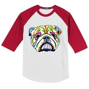 Cool Day Of The Dead Sugar Skull Dog English Bulldog Kids Colorblock Raglan Jersey