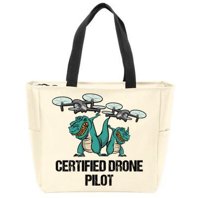 Certified Drone Pilot Trex Dinosaur Fathers Funny Gift Zip Tote Bag
