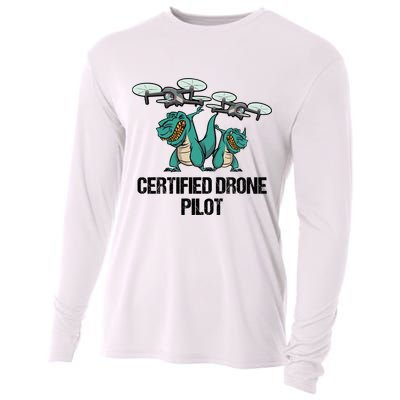 Certified Drone Pilot Trex Dinosaur Fathers Funny Gift Cooling Performance Long Sleeve Crew