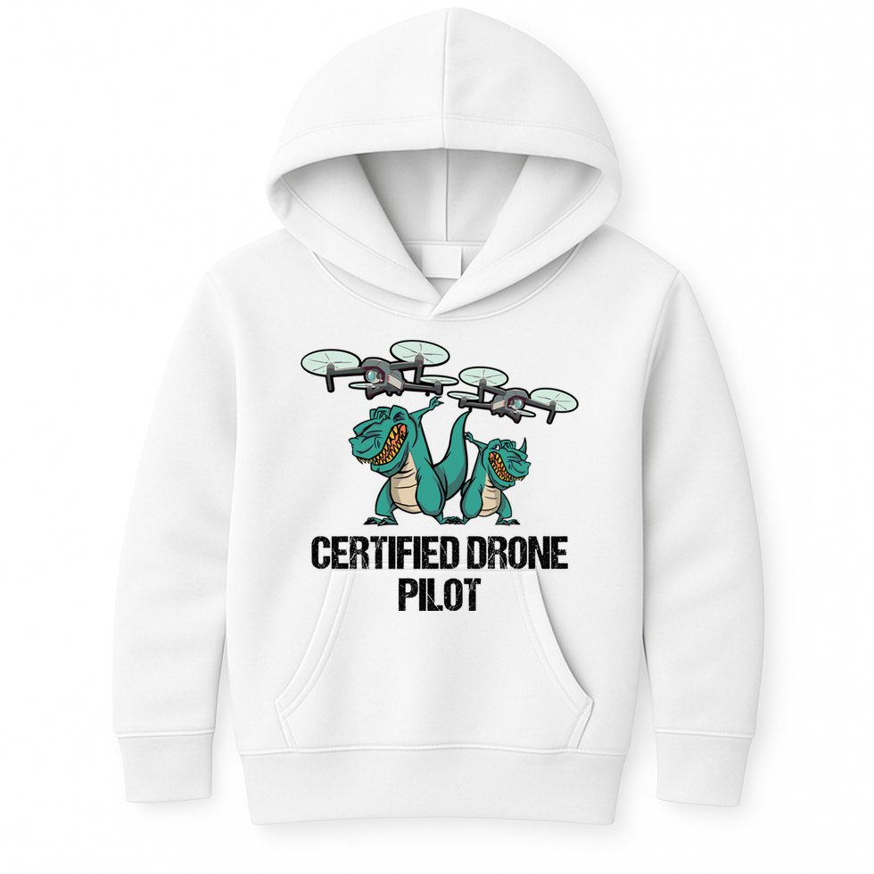 Certified Drone Pilot Trex Dinosaur Fathers Funny Gift Kids Hoodie