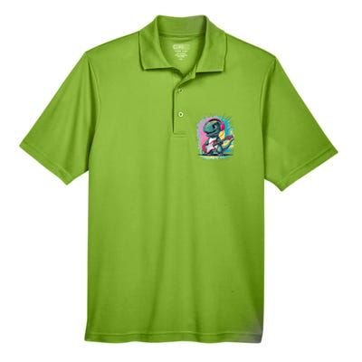 Cute Dinosaur Playing A Guitar Men's Origin Performance Pique Polo