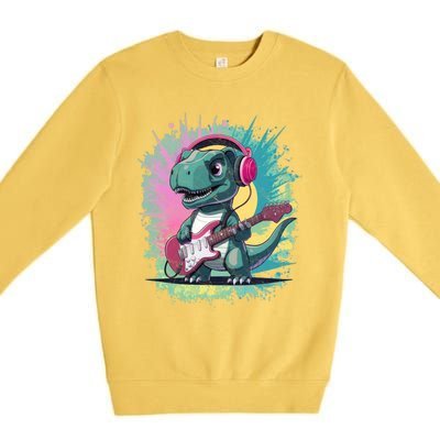 Cute Dinosaur Playing A Guitar Premium Crewneck Sweatshirt