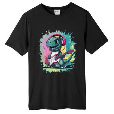 Cute Dinosaur Playing A Guitar Tall Fusion ChromaSoft Performance T-Shirt