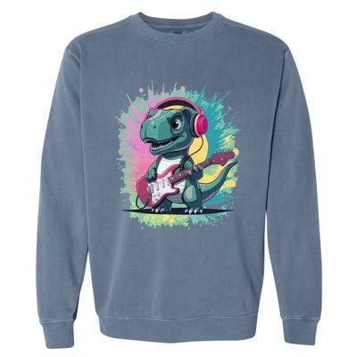 Cute Dinosaur Playing A Guitar Garment-Dyed Sweatshirt