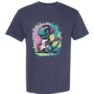 Cute Dinosaur Playing A Guitar Garment-Dyed Heavyweight T-Shirt