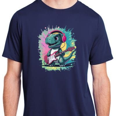 Cute Dinosaur Playing A Guitar Adult ChromaSoft Performance T-Shirt