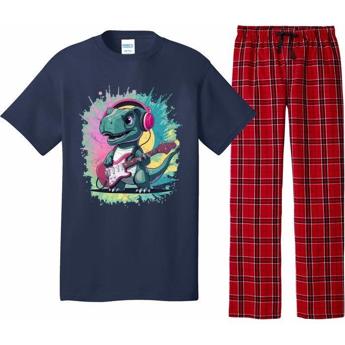 Cute Dinosaur Playing A Guitar Pajama Set