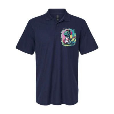 Cute Dinosaur Playing A Guitar Softstyle Adult Sport Polo