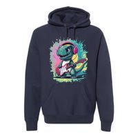 Cute Dinosaur Playing A Guitar Premium Hoodie