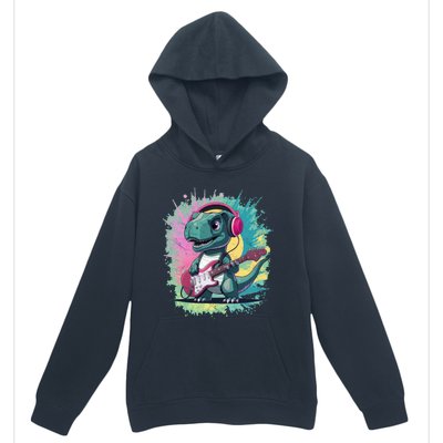 Cute Dinosaur Playing A Guitar Urban Pullover Hoodie