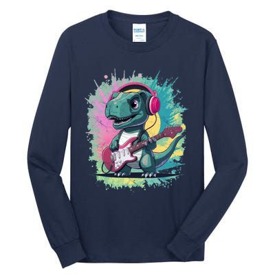 Cute Dinosaur Playing A Guitar Tall Long Sleeve T-Shirt