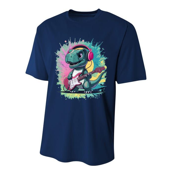 Cute Dinosaur Playing A Guitar Performance Sprint T-Shirt