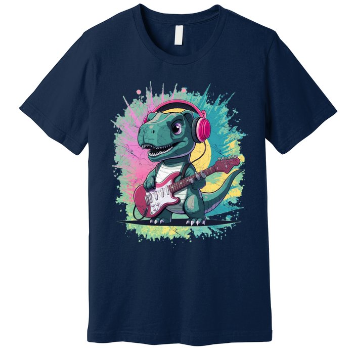 Cute Dinosaur Playing A Guitar Premium T-Shirt