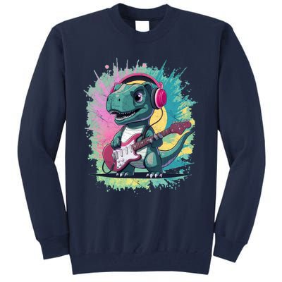 Cute Dinosaur Playing A Guitar Tall Sweatshirt