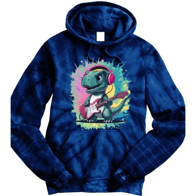 Cute Dinosaur Playing A Guitar Tie Dye Hoodie