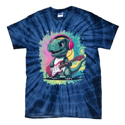 Cute Dinosaur Playing A Guitar Tie-Dye T-Shirt