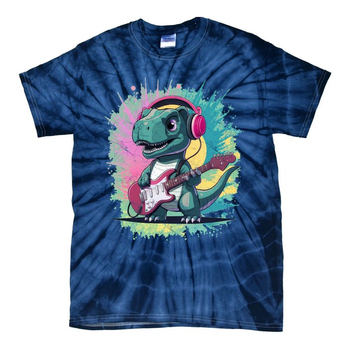 Cute Dinosaur Playing A Guitar Tie-Dye T-Shirt