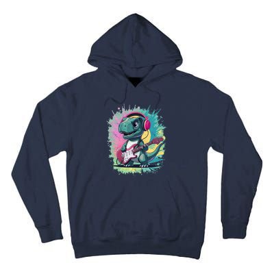 Cute Dinosaur Playing A Guitar Tall Hoodie