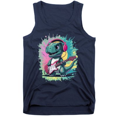 Cute Dinosaur Playing A Guitar Tank Top