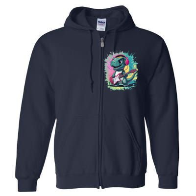 Cute Dinosaur Playing A Guitar Full Zip Hoodie